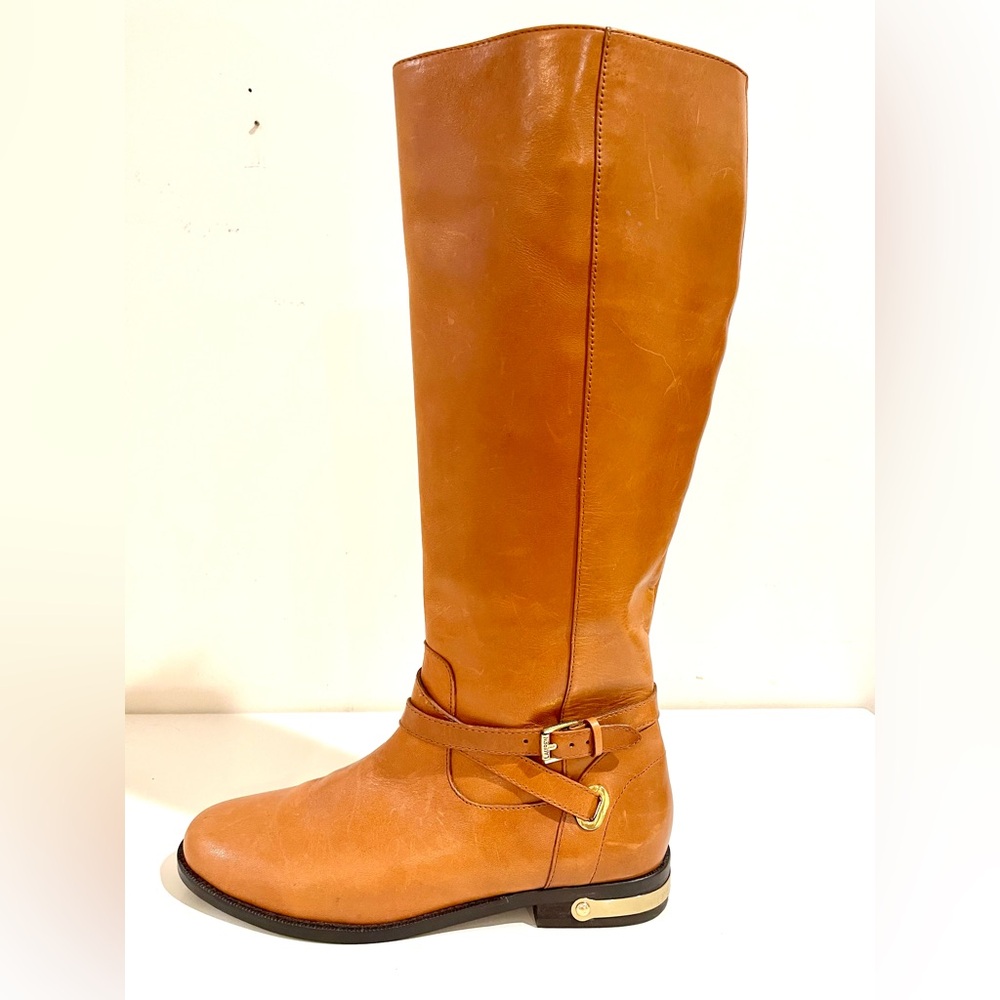 Ralph Lauren Tan Leather Knee-High Riding Boots w Gold Metal Details - Picture 2 of 15
